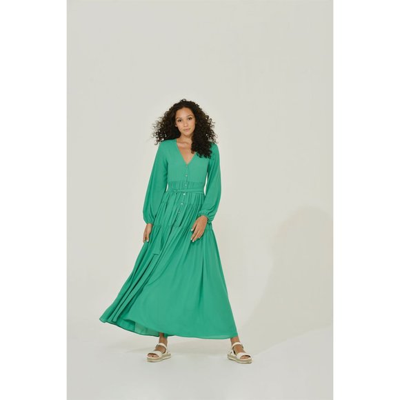 Maxi Dress | Button Up Maxi Dress | Long Sleeve | Green | NWT - Picture 6 of 8